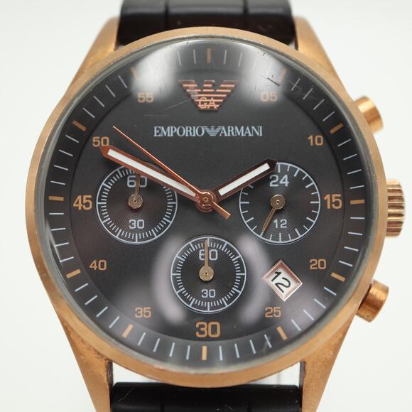 Emporio Armani Unisex Tazio Chronograph 38mm Watch Black Silicone w New Battery - Picture 6 of 16